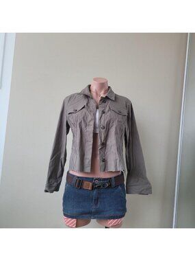 Tribal Cargo Utility Khaki Cropped Jacket With Back Cut Out Accent (10)